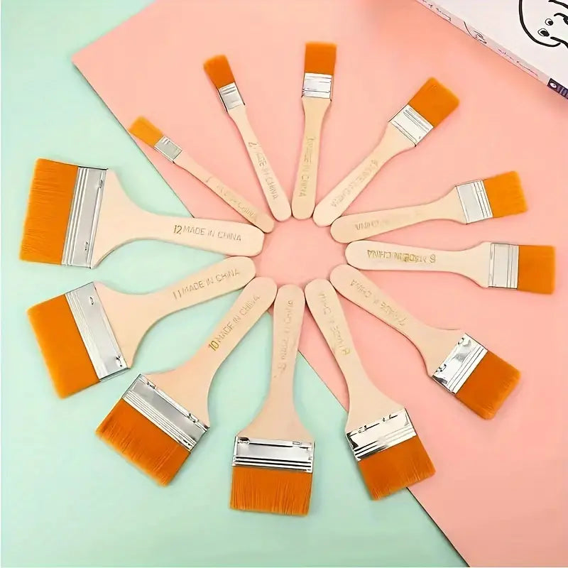 12pcs/Set High Quality Nylon Oil Painting Brush For Painting Art Easy To Clean Wooden Cleaning Brush