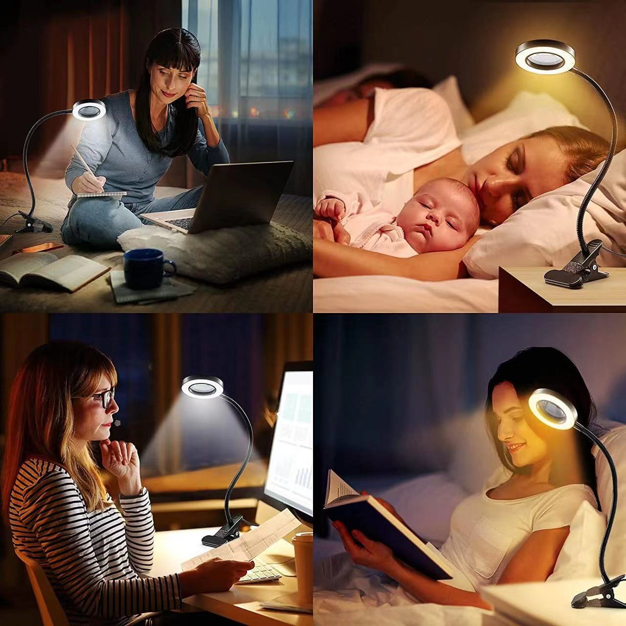 USB Desk Reading Lamp 3 Temperature 10 Gear Tattoo LED Light Lamp Magnify Glass