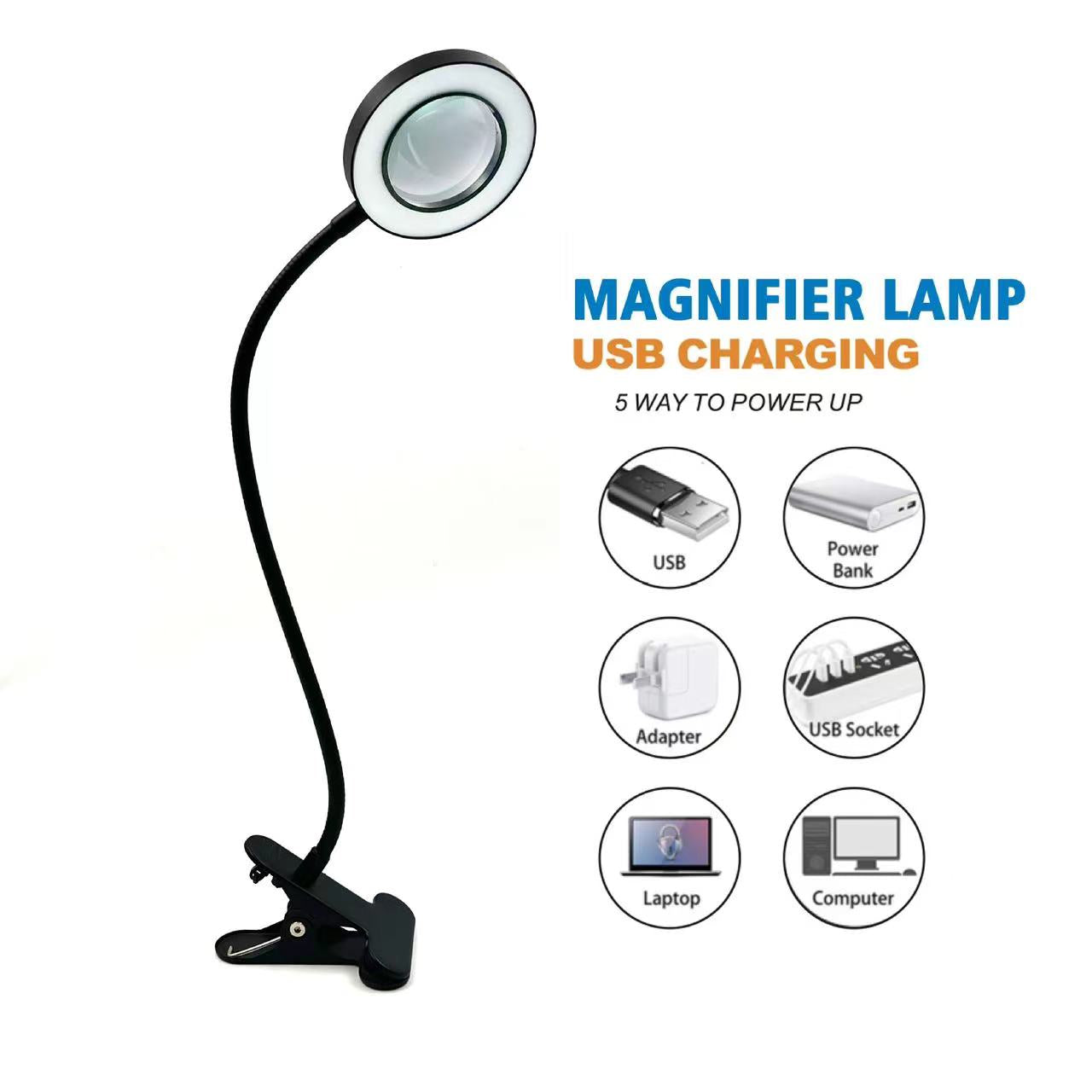 USB Desk Reading Lamp 3 Temperature 10 Gear Tattoo LED Light Lamp Magnify Glass