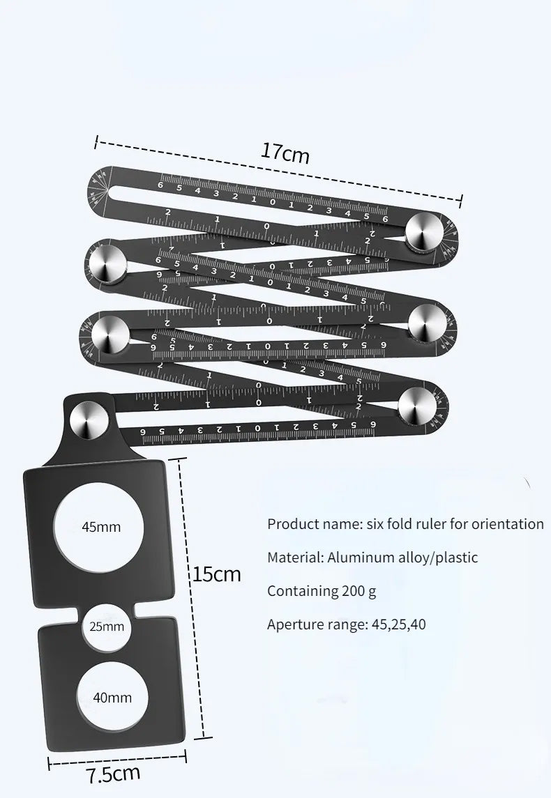 Multi-function Aluminum Alloy Six Fold Rule Tile Hole Locator Woodworking Ruler