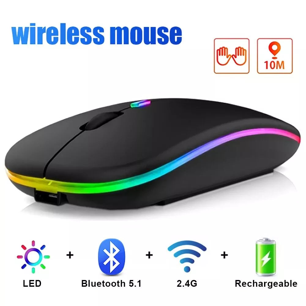 Rechargeable Slim Wireless Mouse Bluetooth 5.2+ 2.4G Cordless For Laptop PC