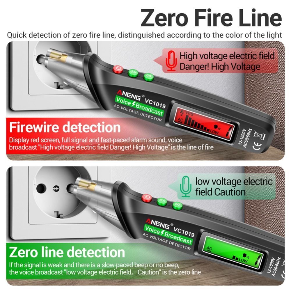 Red Laser Test Pen Voice Broadcast Voltage Detector Tester Meter Tool