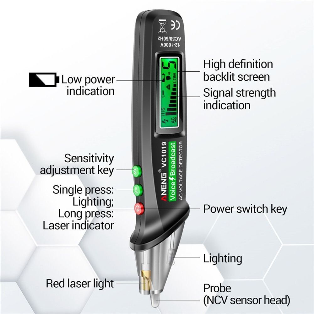 Red Laser Test Pen Voice Broadcast Voltage Detector Tester Meter Tool