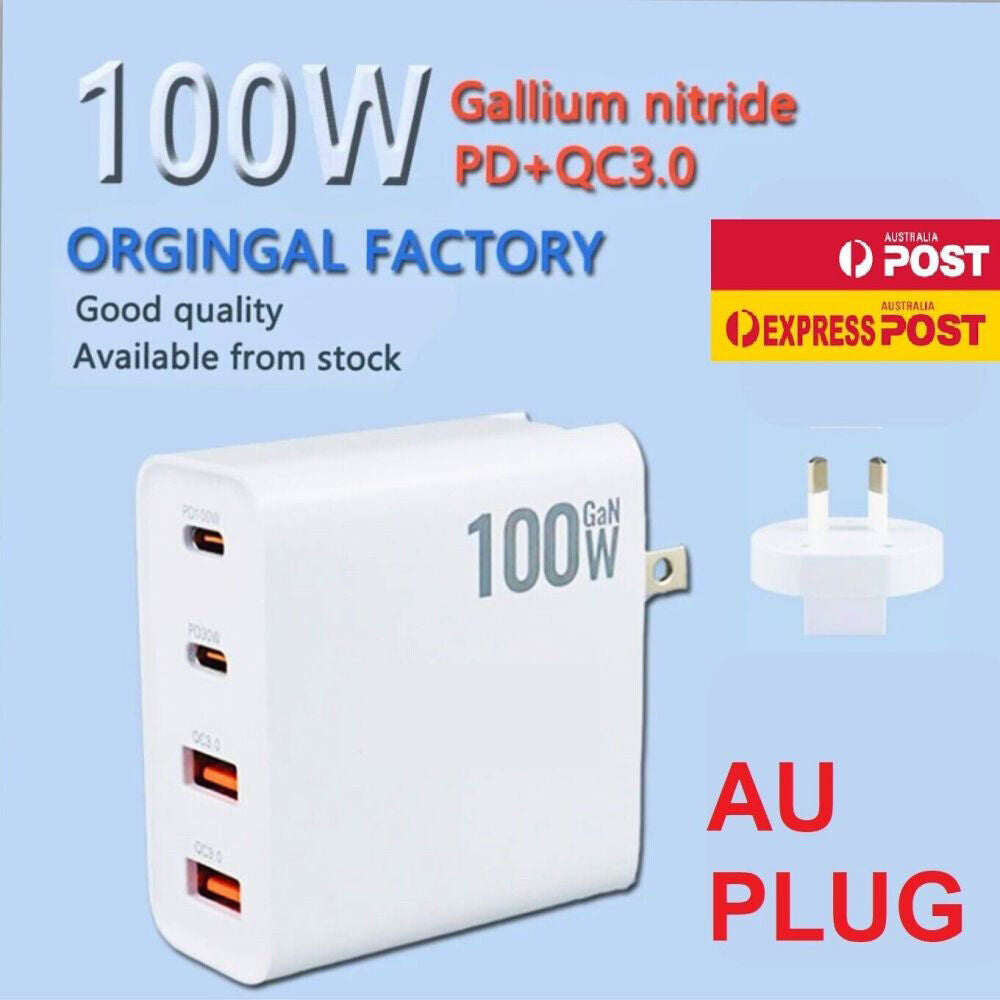 100W GaN Fast USB-C Power Adapter Wall Charger For iPhone iPad Macbook Samsung