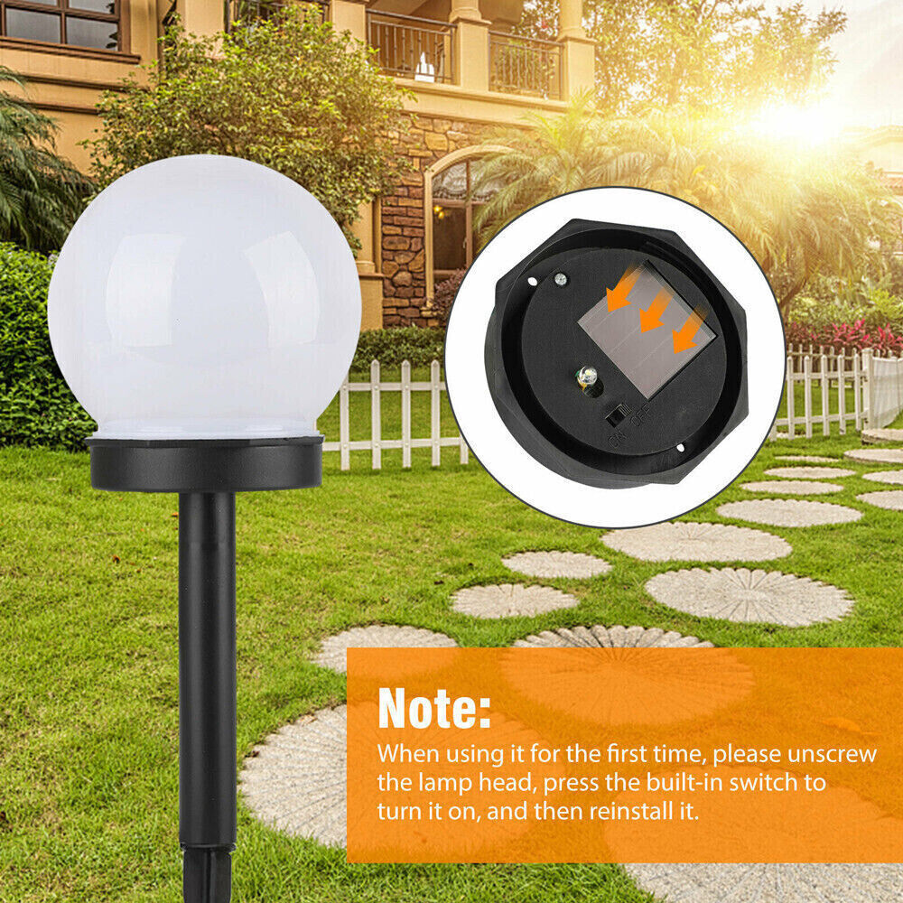 2Pcs LED Solar Round Ball Lamp Garden Light Waterproof Outdoor Path Lawn Lamp