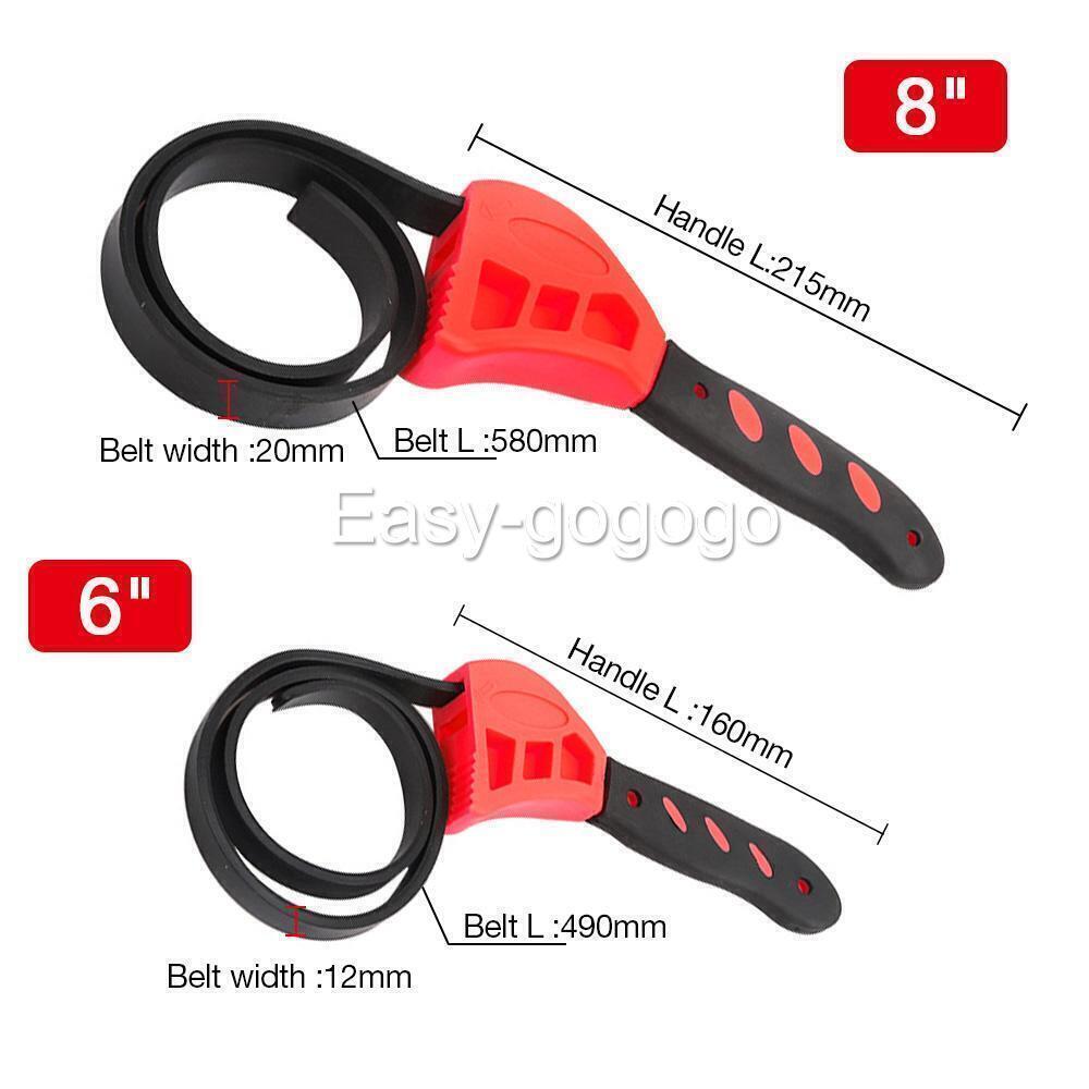 2Pc Rubber Strap Wrench Adjustable DIY Plumber Jars Hose Pipe Oil Filter Opener