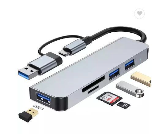 2024 New Version 5 in 1  USB 3.0 and USB-C 3-PORT HUB SD MicroSD Card Reader Type-C Adapter