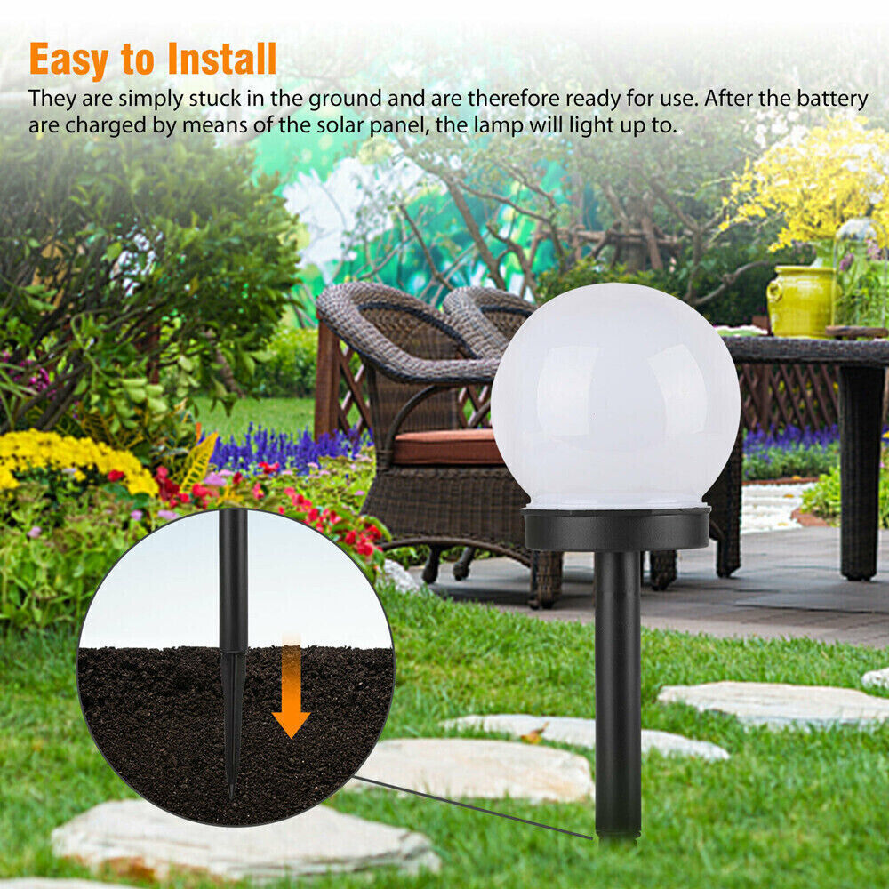 2Pcs LED Solar Round Ball Lamp Garden Light Waterproof Outdoor Path Lawn Lamp