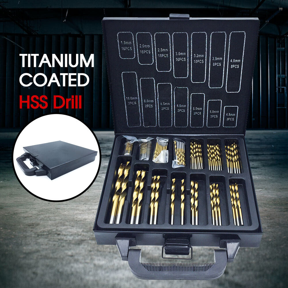 99PCS HSS Metric 1.5-10mm Titanium Coated Drill Bit Set Metal Wood Plastic