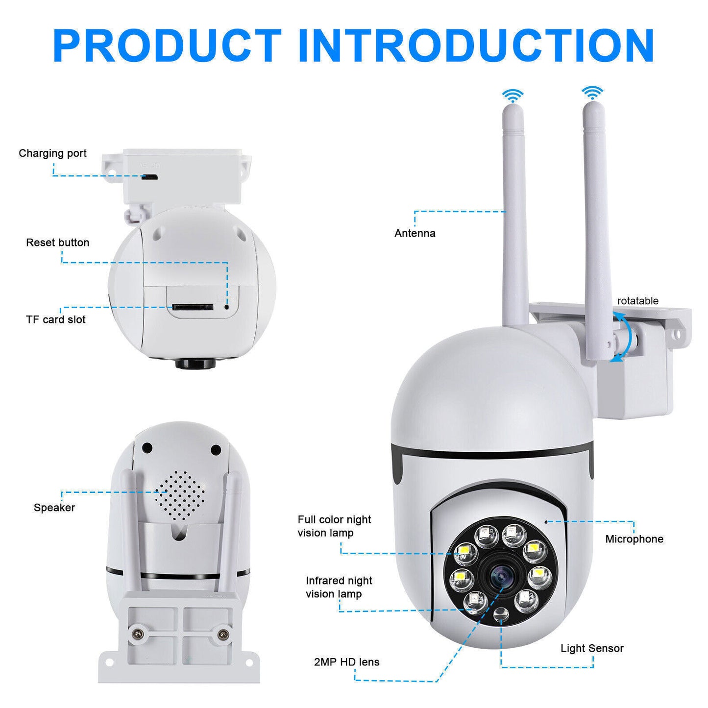 1080P WIFI IP Camera Wireless Outdoor CCTV HD PTZ Smart Home Security IR Camera