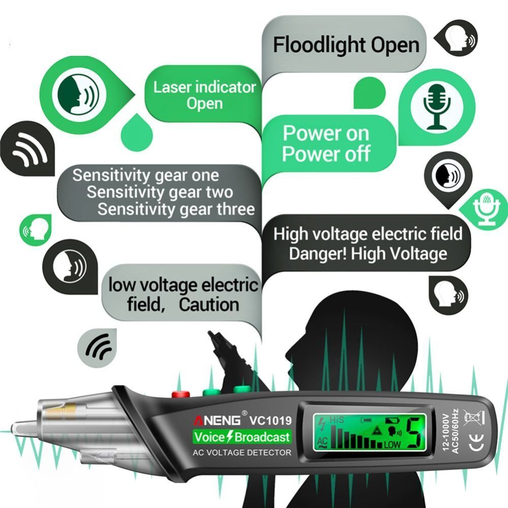 Red Laser Test Pen Voice Broadcast Voltage Detector Tester Meter Tool