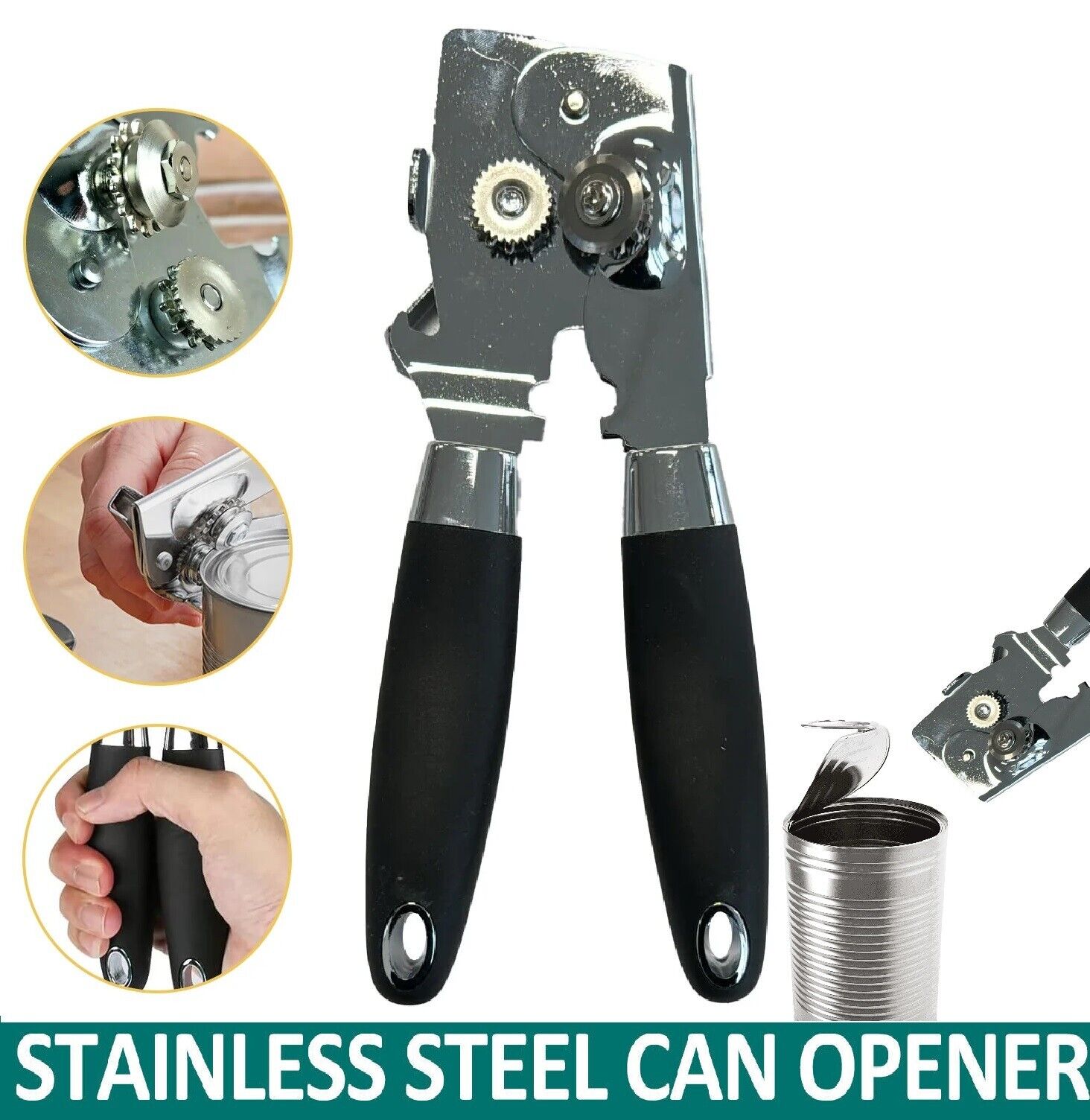 Heavy Duty Stainless Steel Tin Can Opener Cutter Easy Comfy Handle Grip Kitchen