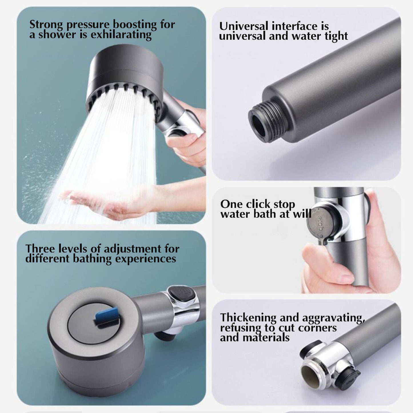 High Pressure 3 Modes Hand Shower Head Adjustable Pressurized Powerful Sprayer