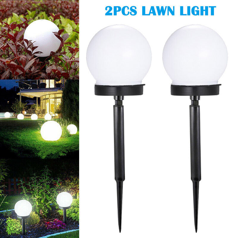 2Pcs LED Solar Round Ball Lamp Garden Light Waterproof Outdoor Path Lawn Lamp