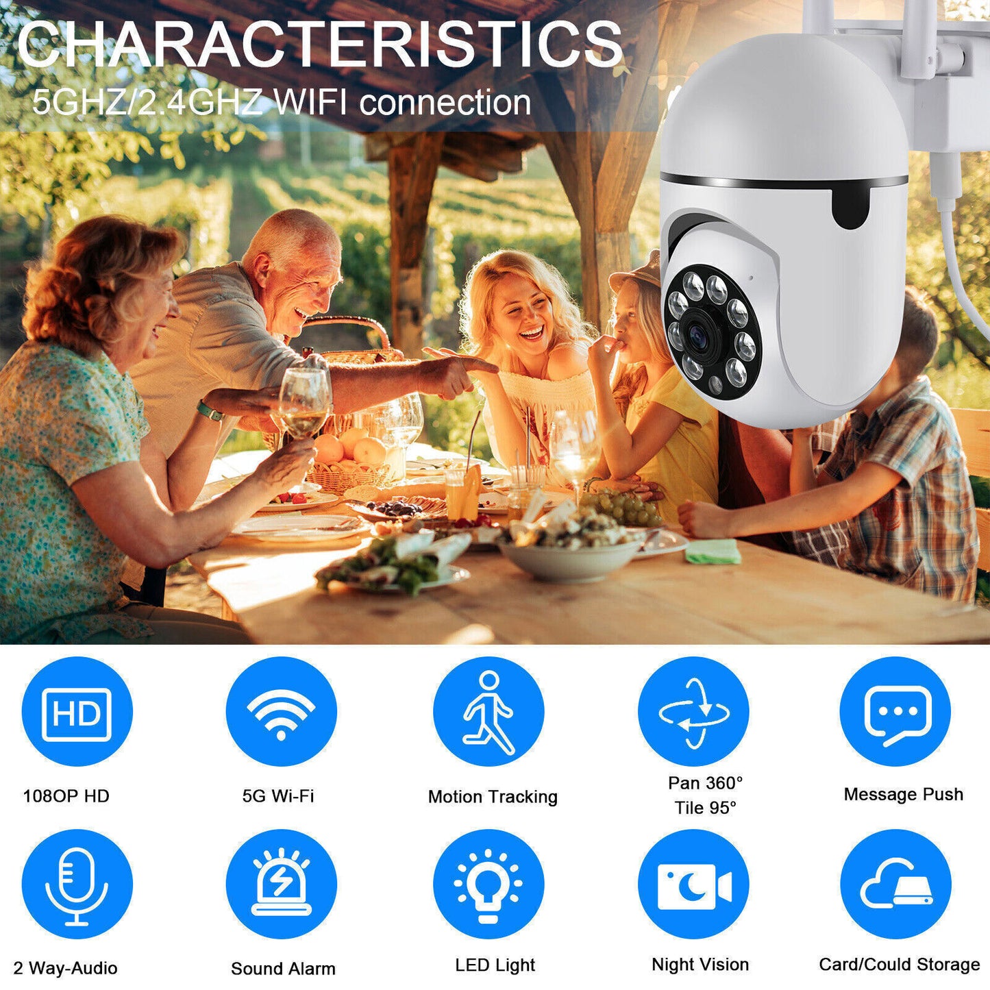 1080P WIFI IP Camera Wireless Outdoor CCTV HD PTZ Smart Home Security IR Camera