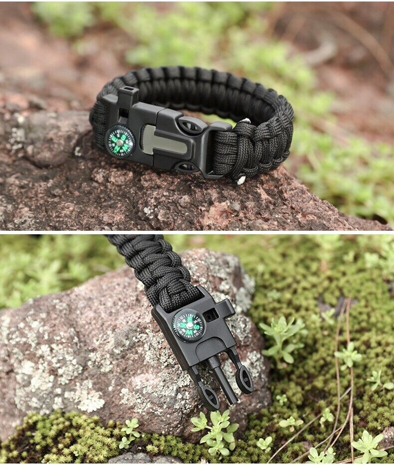 Outdoor Survival Compass Life-saving Umbrella Rope Braided Paracord Bracelet