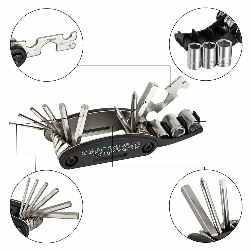 Bike Repair Multi Tool Mountain Bicycle Puncture Saddle Bag Tyre Patches