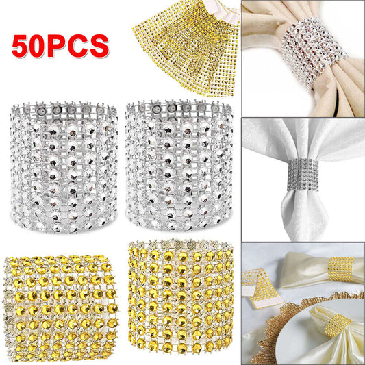 CLEARANCE- 50PCS Diamond Napkin Rings Chairs Buckles Holder Rhinestone Wedding Table Decor