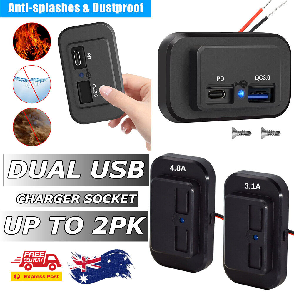 Car Dual USB 12V-24V Charger Quick Charge PD QC 3.0 Socket Power Outlet Type C