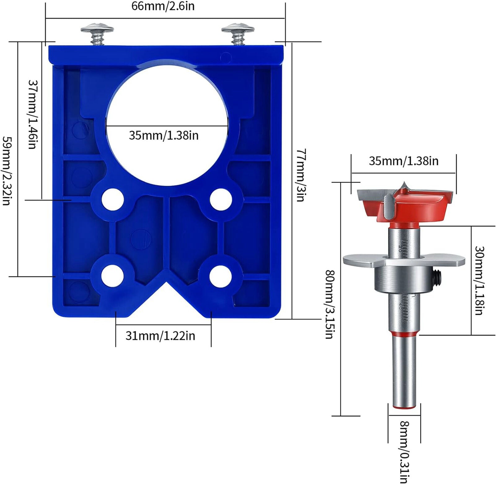 35mm Concealed Hinge Hole Jig Kitchen Cabinet Doors With Drill Bit Tool Set