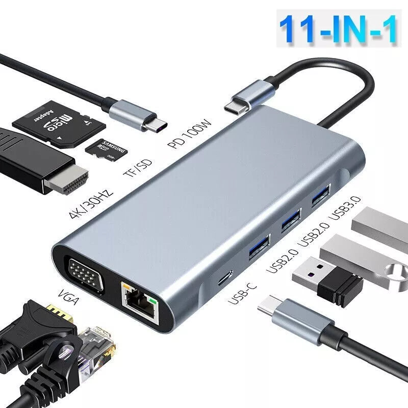 11-in-1 Type-c USB 3.0 Hub Multi-Port Laptop Docking Station Type C to 4K HDMI