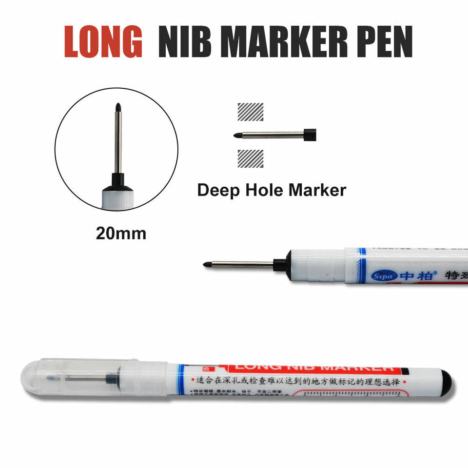 Deep Hole Carpenters Pen Black Ink Waterproof Coloured Leads Long Nib Marker Pen