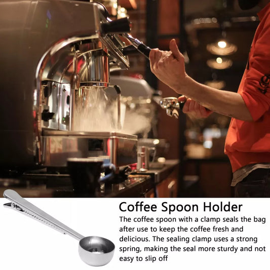 CLEARANCE- 2IN1 Coffee Scoop Spoon Stainless Steel With Clip Tea Measuring