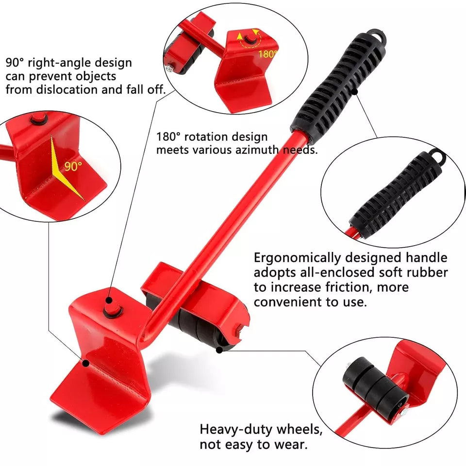 Furniture Lifter Heavy Roller Move Tool Set Crowbar Moving Wheel Mover Slider