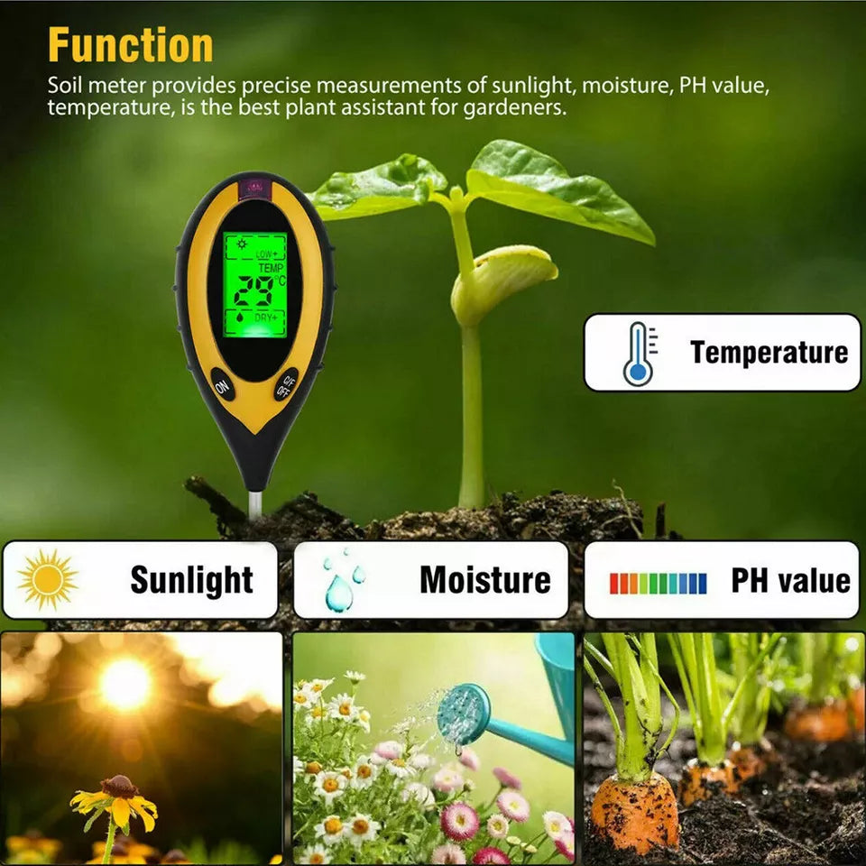 4 in 1 Digital Soil PH Tester Moisture Meter Test Kits Fits Garden Plant Lawns