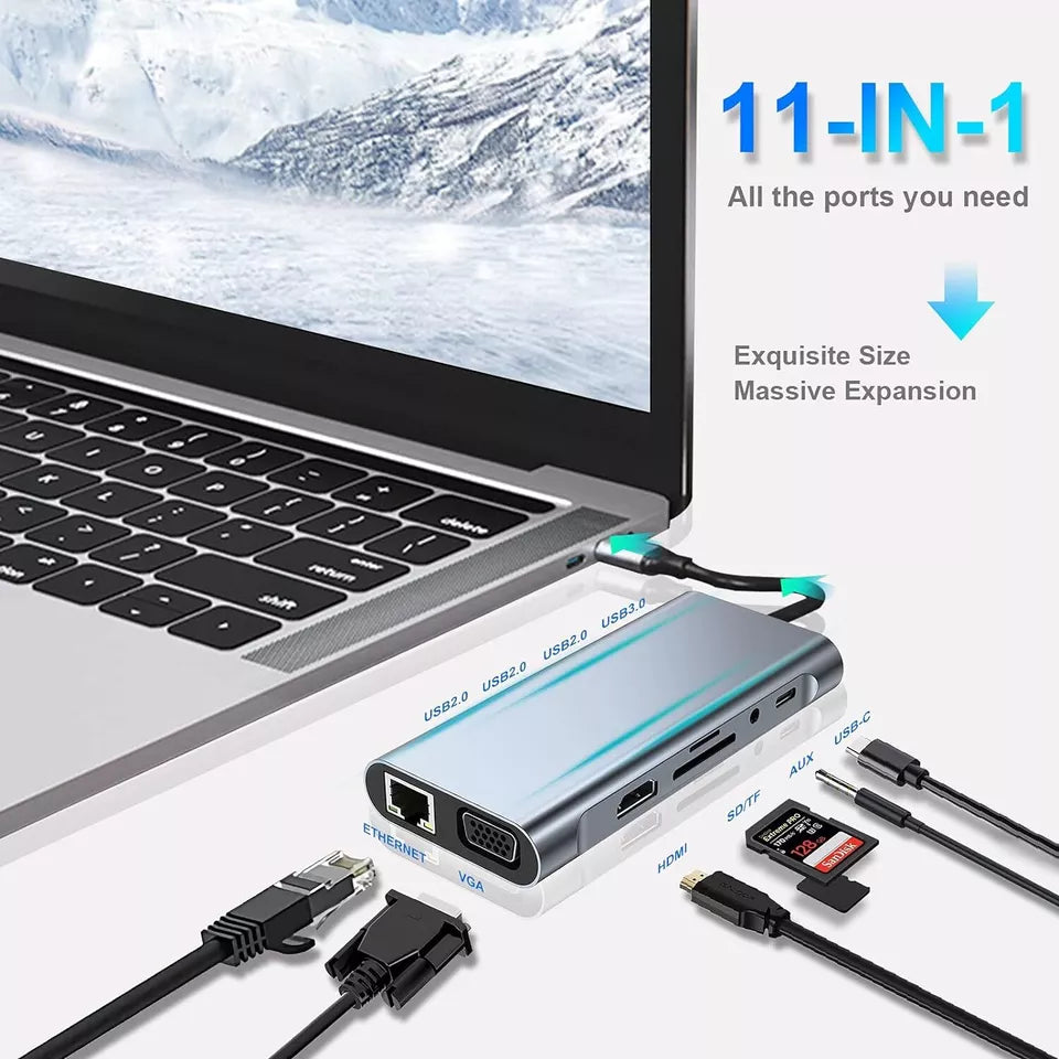 11-in-1 Type-c USB 3.0 Hub Multi-Port Laptop Docking Station Type C to 4K HDMI