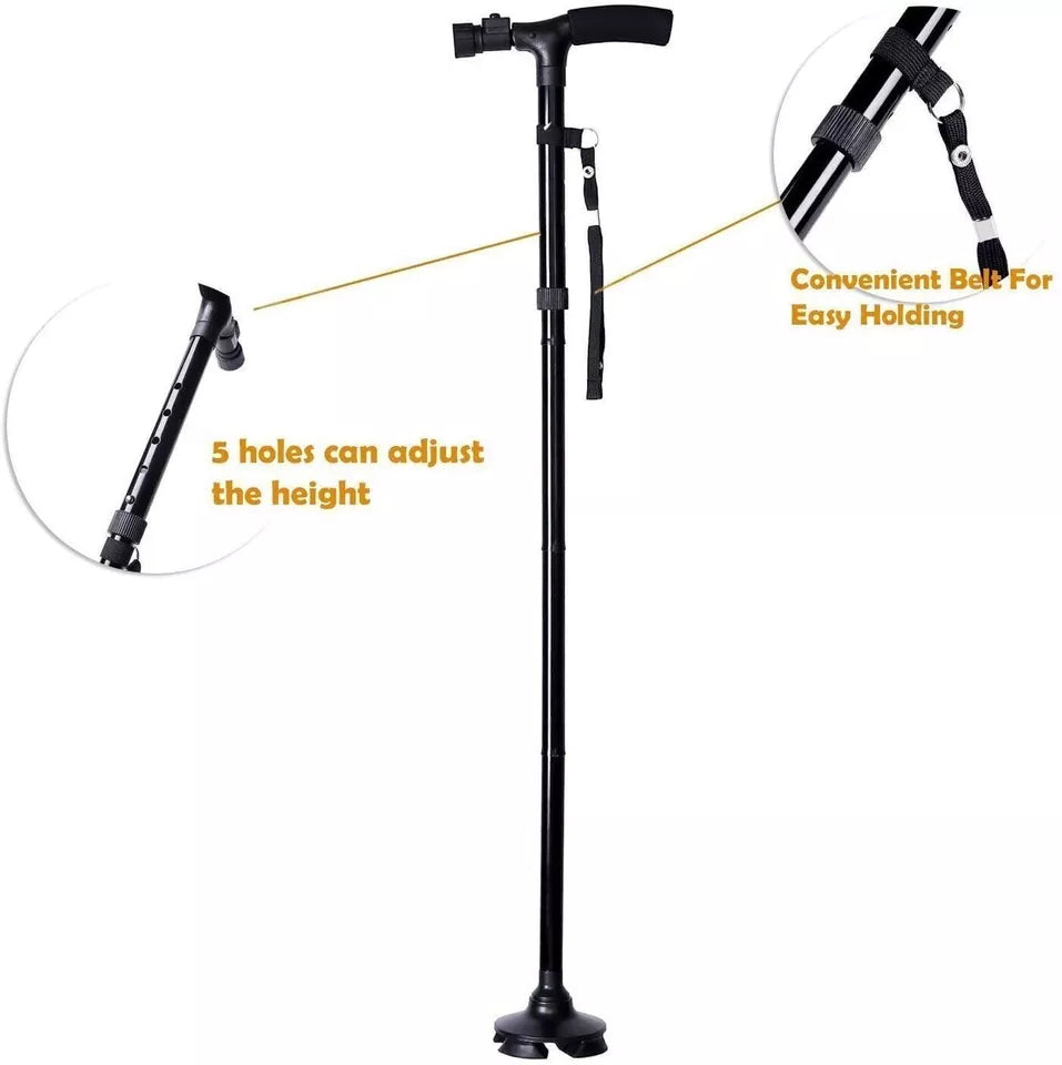 LED Walking Stick Cane Safety All Terrain Pivoting Base Folding Travel Arthritis