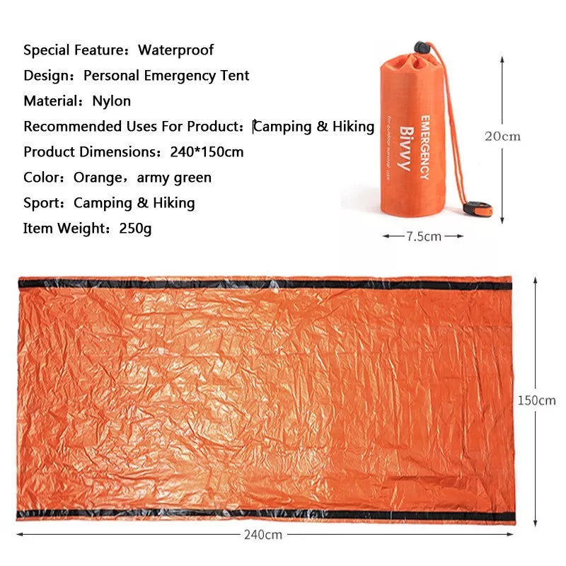 Emergency Sleeping Tent 240*150 Survival Bivvy Sack with Whistles