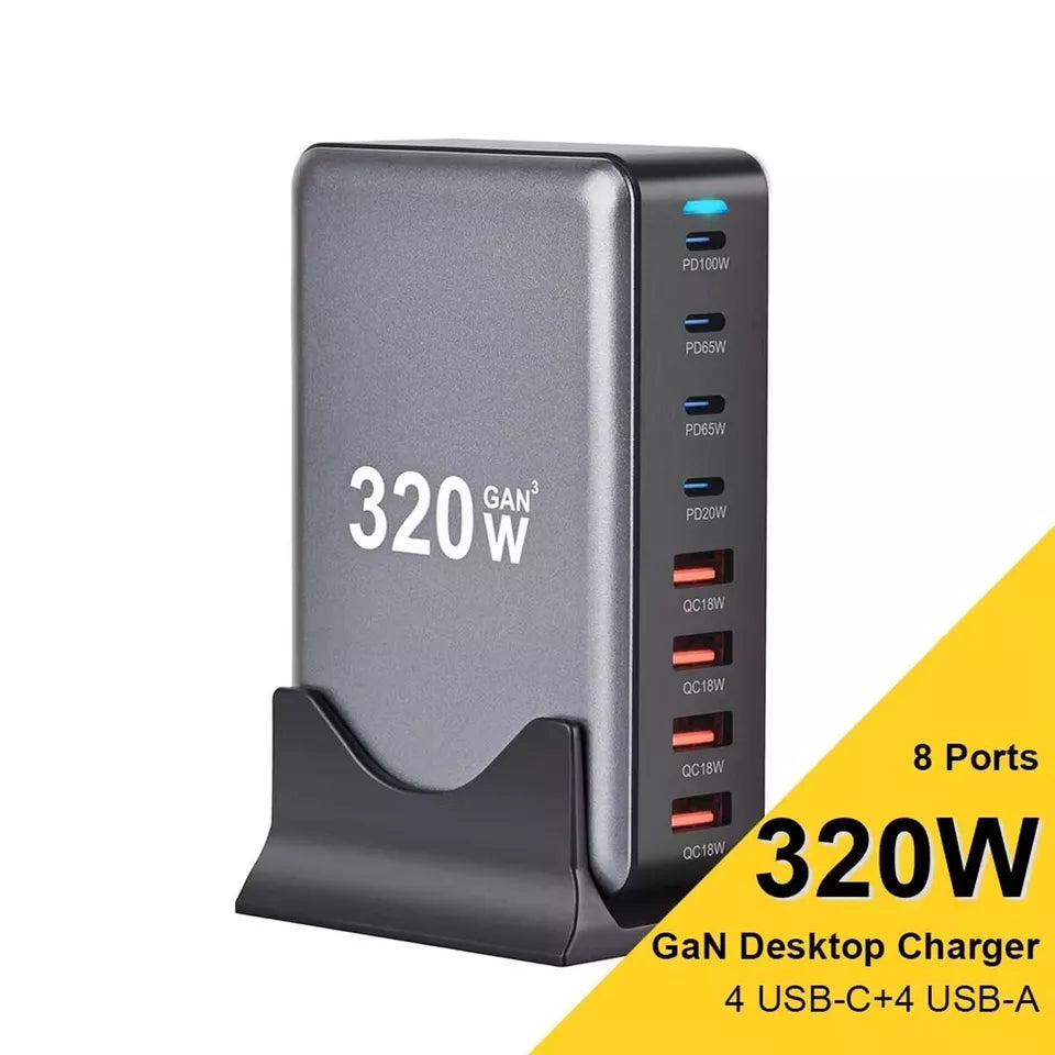 320W GaN Charger USB C PD Desktop Fast Charging Station For iPhone iPad Laptop