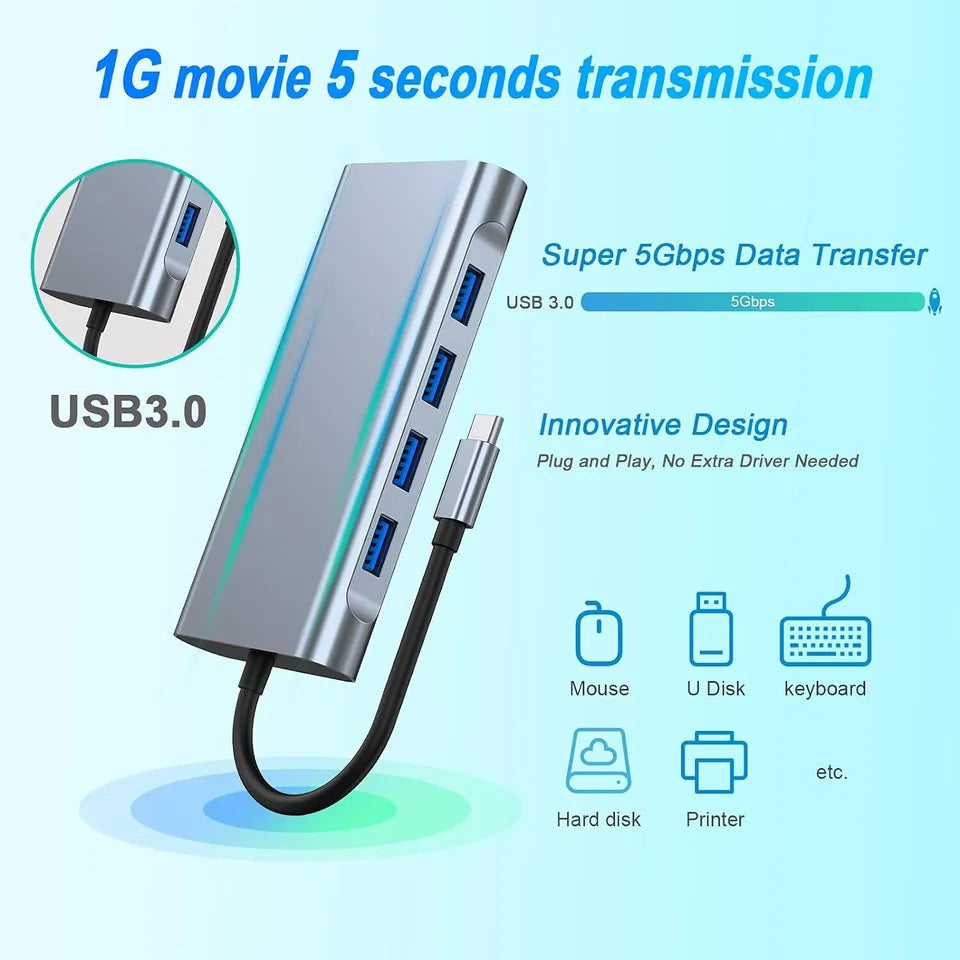 11-in-1 Type-c USB 3.0 Hub Multi-Port Laptop Docking Station Type C to 4K HDMI