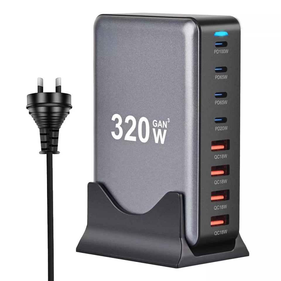 320W GaN Charger USB C PD Desktop Fast Charging Station For iPhone iPad Laptop