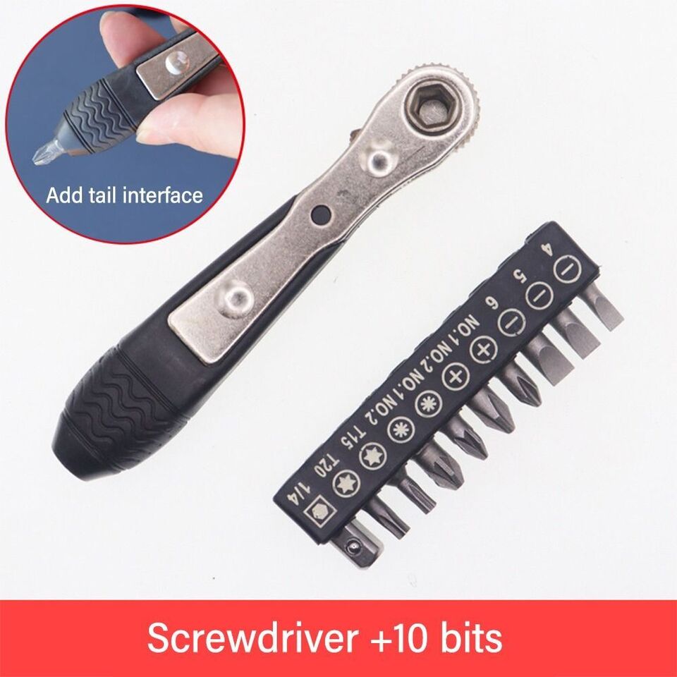 36-tooth Ratchet Screwdriver Narrow Small Space Gap With 10 Bits Set