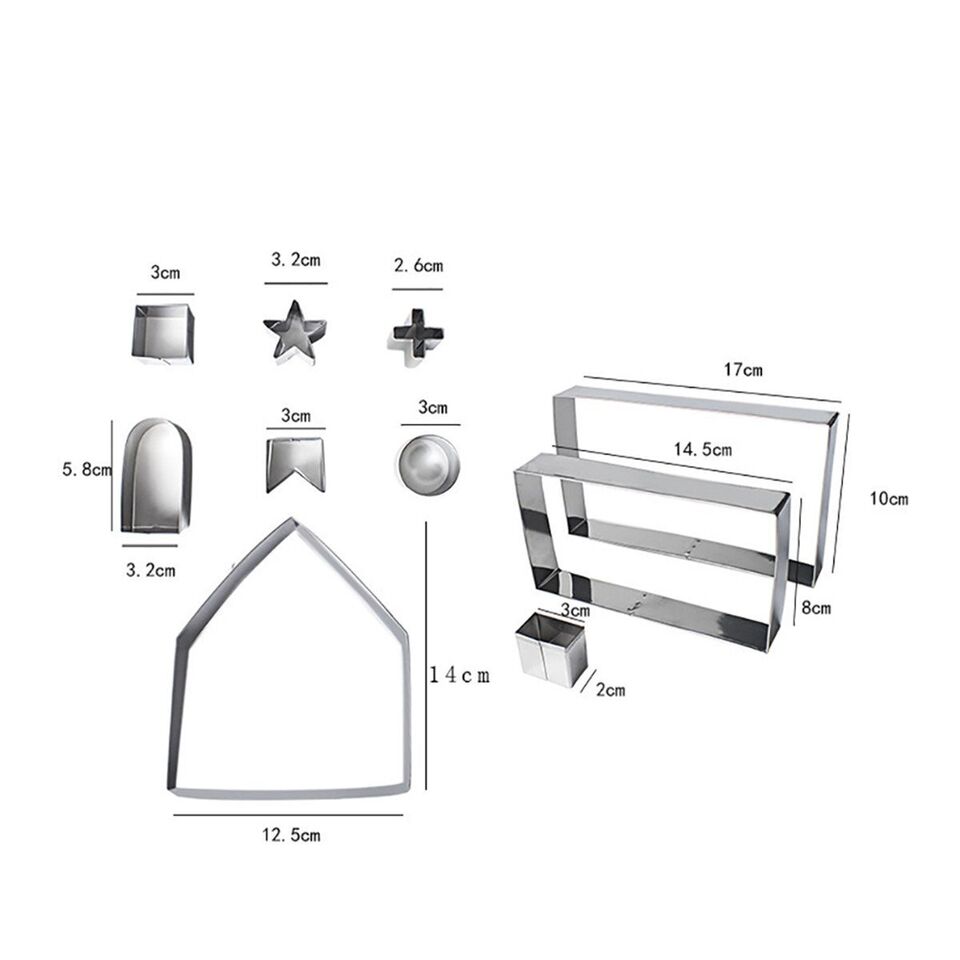 CLEARANCE- 10Pc 3D Gingerbread House Cookie Cutter Stainless Steel Christmas Biscui