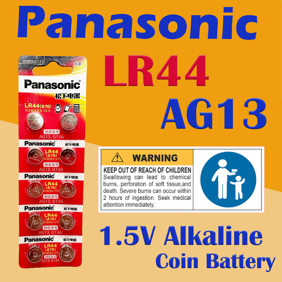 10pcs Genuine Panasonic AG13 LR44 G13A A76 1.5v Alkaline Batterie Cell Battery