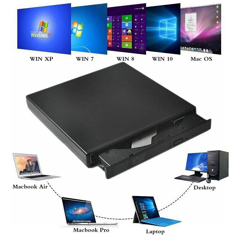 External CD RW DVD ROM Burner Player Drive PC Laptop for Mac Windows