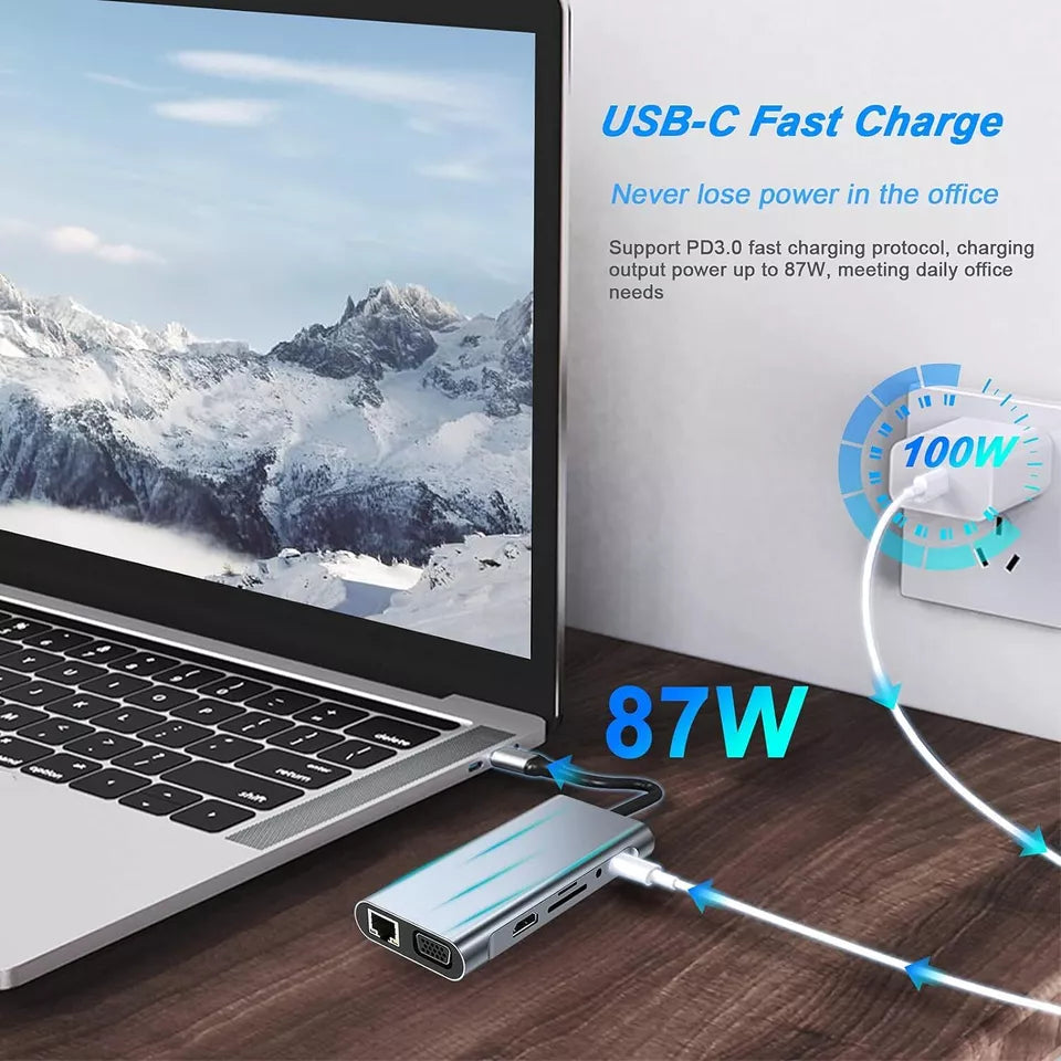 11-in-1 Type-c USB 3.0 Hub Multi-Port Laptop Docking Station Type C to 4K HDMI