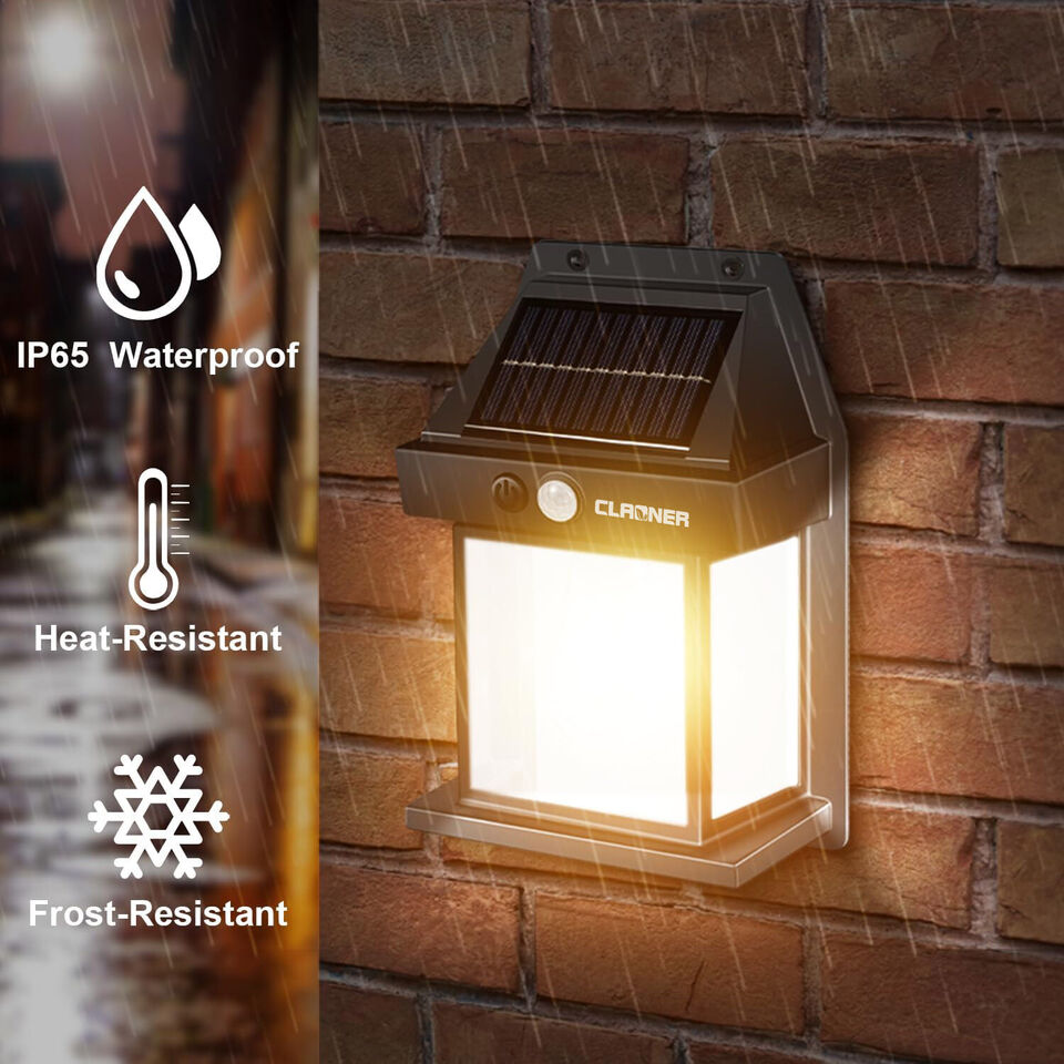 LED Solar Powered Wall Lantern Outdoor Motion Sensor Lights Garden Security Lamp