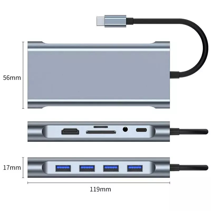 11-in-1 Type-c USB 3.0 Hub Multi-Port Laptop Docking Station Type C to 4K HDMI