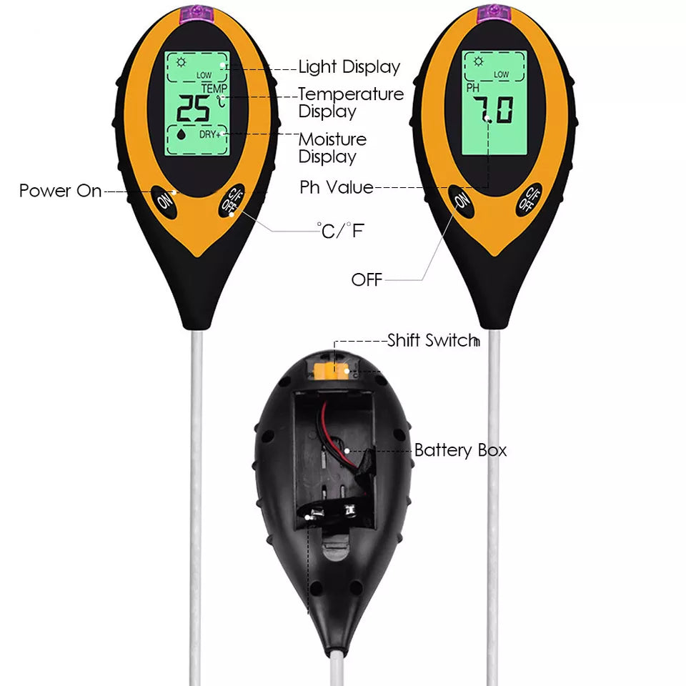 4 in 1 Digital Soil PH Tester Moisture Meter Test Kits Fits Garden Plant Lawns