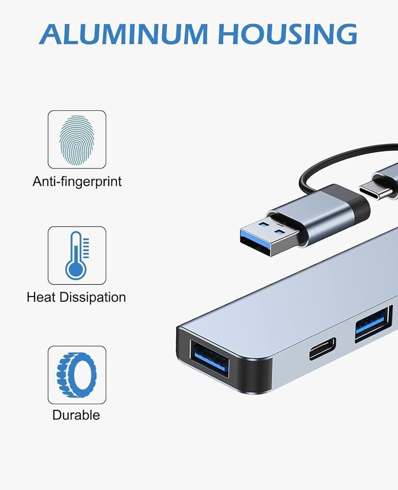 2024 New Version 5 in 1  USB 3.0 and USB-C 3-PORT HUB SD MicroSD Card Reader Type-C Adapter