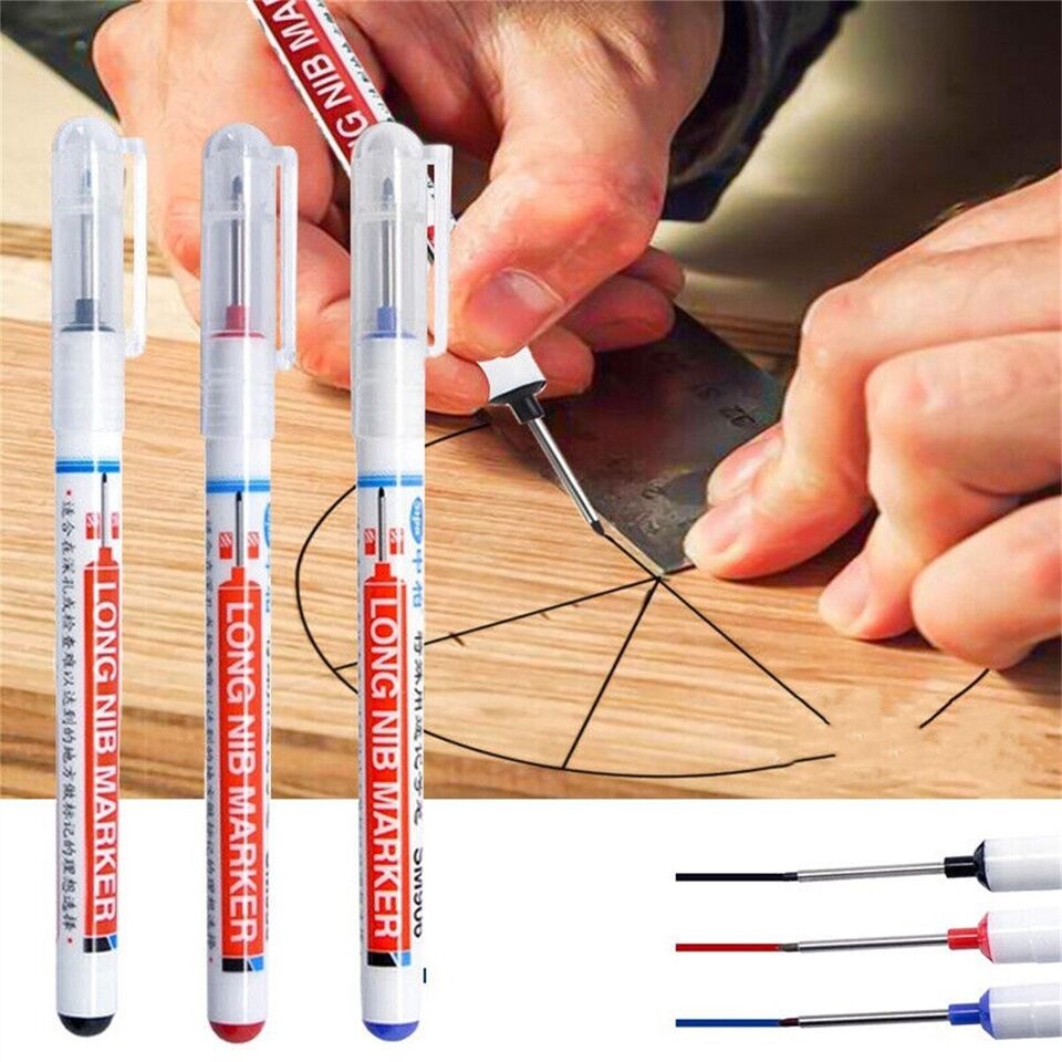 Deep Hole Carpenters Pen Black Ink Waterproof Coloured Leads Long Nib Marker Pen