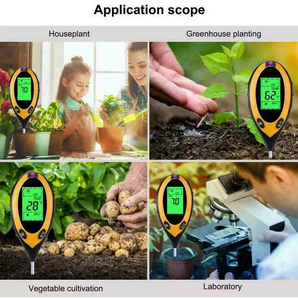 4 in 1 Digital Soil PH Tester Moisture Meter Test Kits Fits Garden Plant Lawns