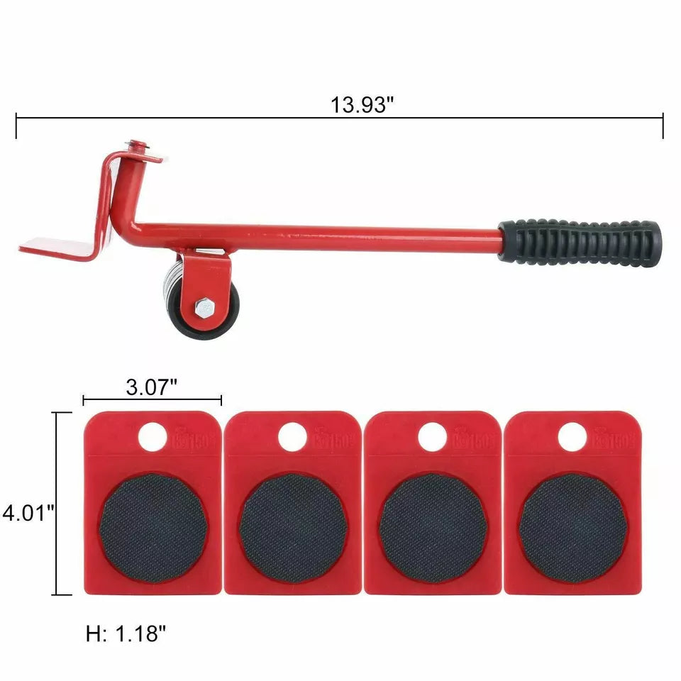 Furniture Lifter Heavy Roller Move Tool Set Crowbar Moving Wheel Mover Slider