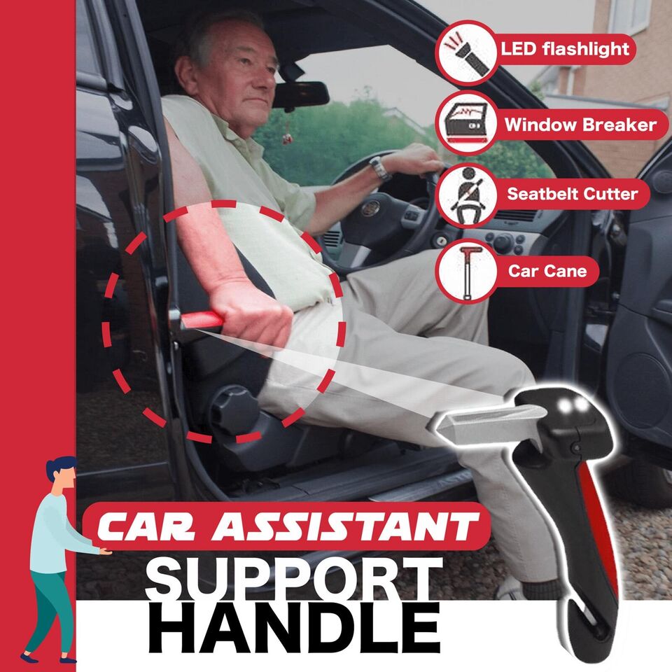 Car Door Handle Disability Elderly Standing Aid Cane Flashlight Glass Breaker