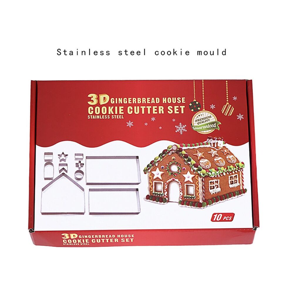 CLEARANCE- 10Pc 3D Gingerbread House Cookie Cutter Stainless Steel Christmas Biscui