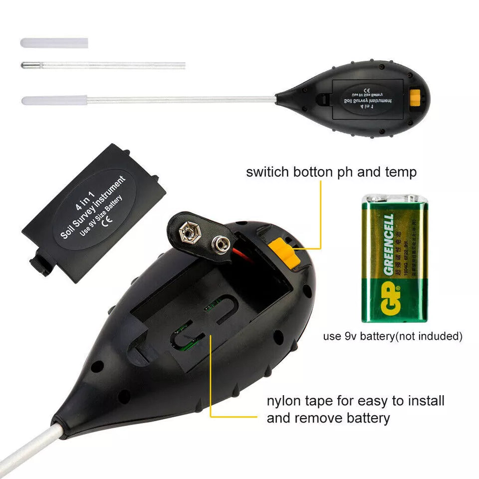 4 in 1 Digital Soil PH Tester Moisture Meter Test Kits Fits Garden Plant Lawns